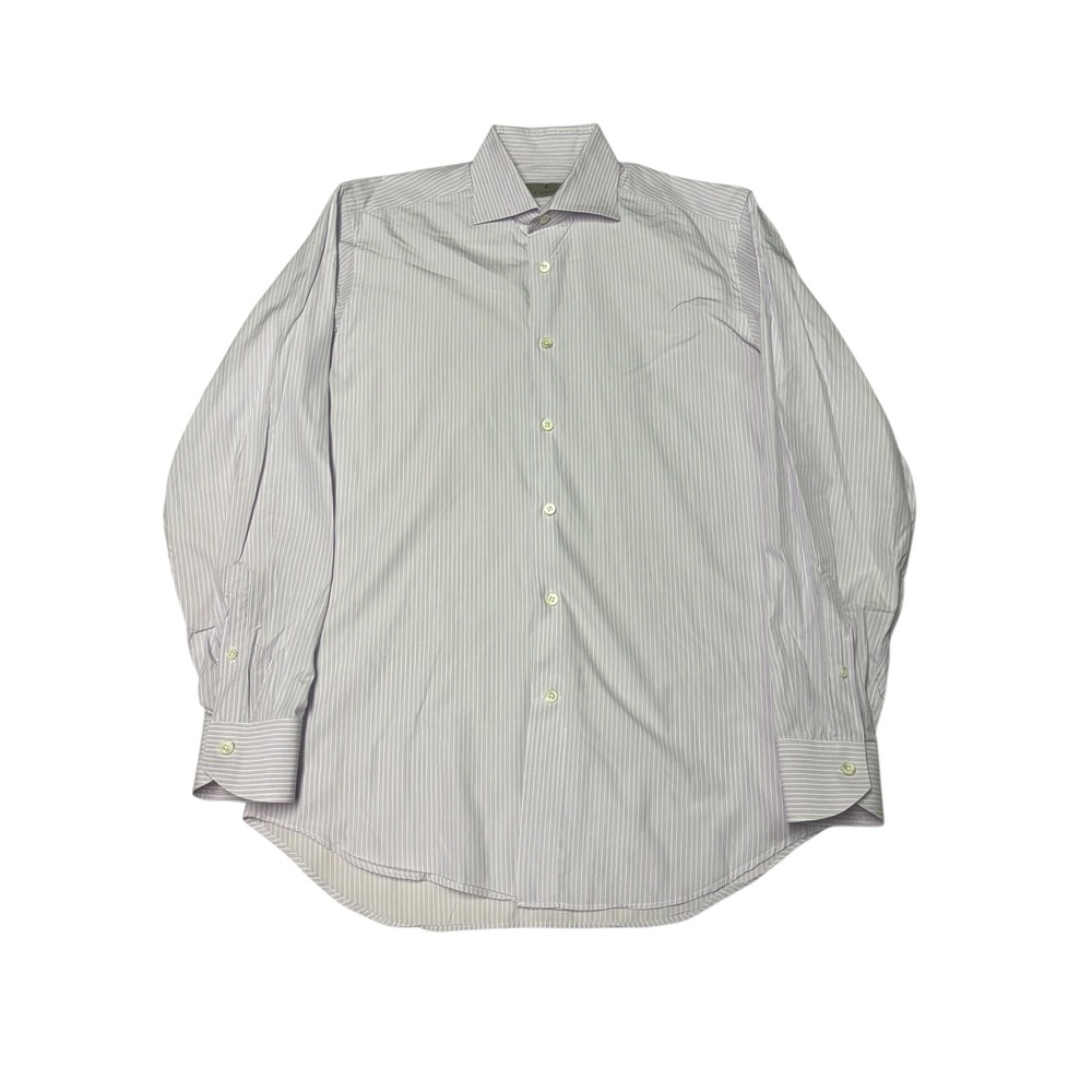 Canali Mens Dress Shirt Purple Pink Stripe Button Down Made Italy‎ Size Large